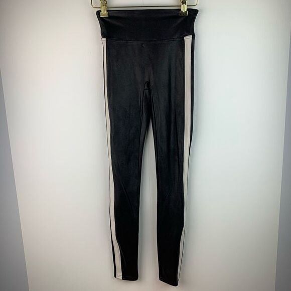 Spanx Women’s Faux Leather Side Stripe Leggings Very Black/White size xsmall - Picture 1 of 7